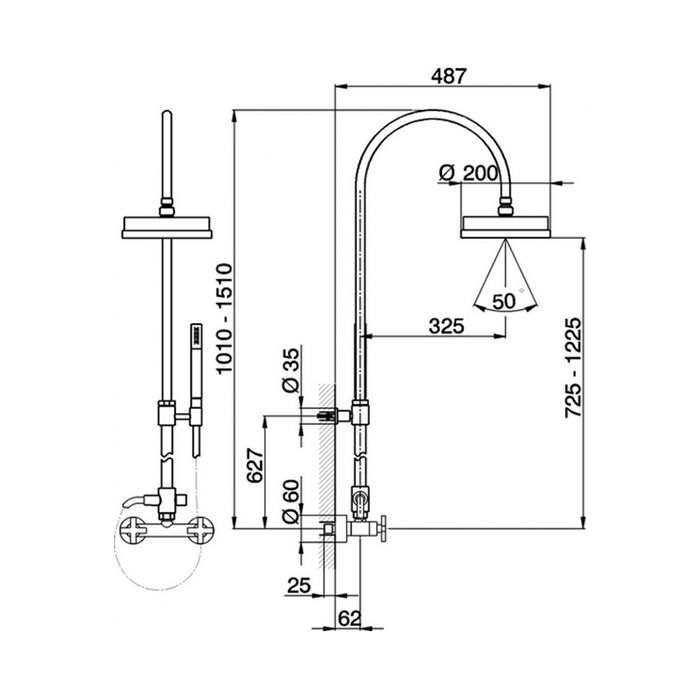 CISAL Barcelona Quad Настенная душевая система:смеситель для душа,верхний душ,ручной душ с держателем и шланг, цвет хром