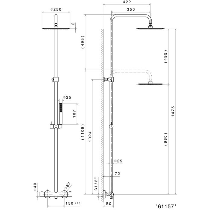 Душевая колонна OLE с термостатическим смесителем, хром