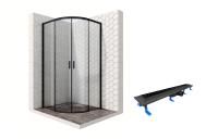 Душевой уголок Ambassador Queen Black 11011201-ST8, полукруглый, линейный трап, 90х90