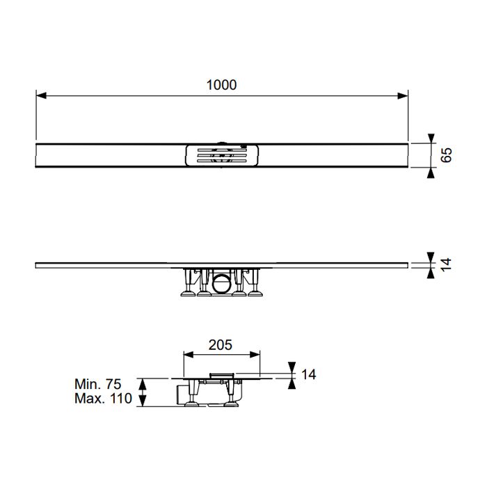 Дренажный канал, TECE, TECElinus, ширина, мм-65, длина, мм-1000, высота, мм-110, пропускная способность, л/сек-0.6, сифон-есть, опоры-есть, декоративная решетка-есть, материал-нержавеющая сталь, цвет-нержавеющая сталь, для монтажа дренажного канала, компл