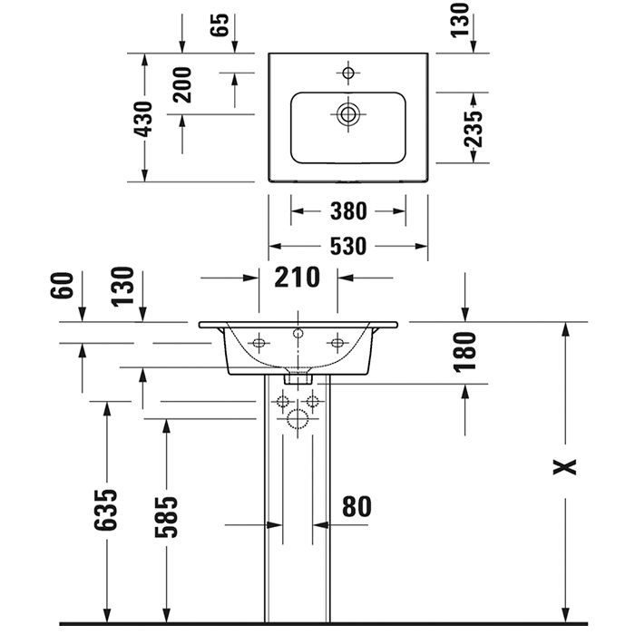 Duravit ME by STARCK Раковина накладная 530х430мм с переливом, с 1 отв под смес,  с WonderGliss, цвет: белый