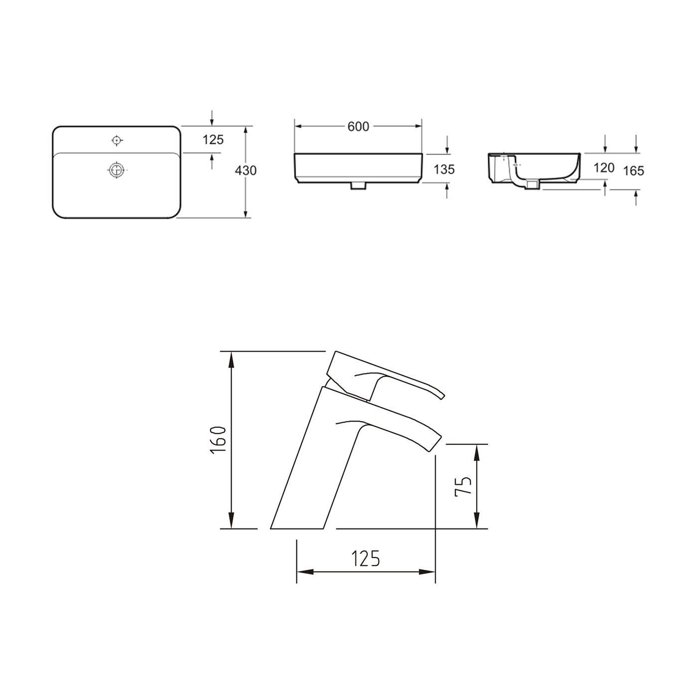 Комплект 2 в 1 Lavinia Boho Bathroom Sink Slim 21510295, накладная фарфоровая раковина 60 см, смеситель