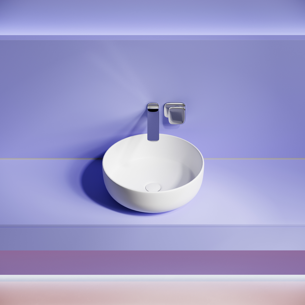 Раковина накладная Тайкан (Taycan), круглая, диаметр 375 мм, высота 140 мм, белая матовая, артикул CN12003MW