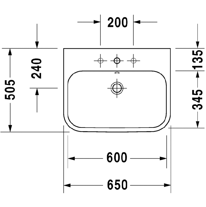Duravit Happy D.2 Раковина  для мебели с перел., с 3 отв. под смес., вкл. заглушку для перелива, хром, 650x505мм, Цвет: Белый