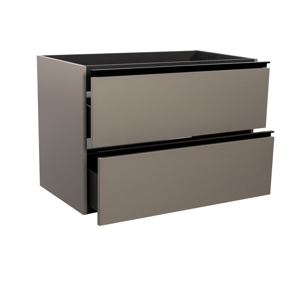 Visobath Granada, тумба 80 см, 2 ящика c черными ручками, цвет кварцевый матовый лак (Quarzo), артикул 76543/87602