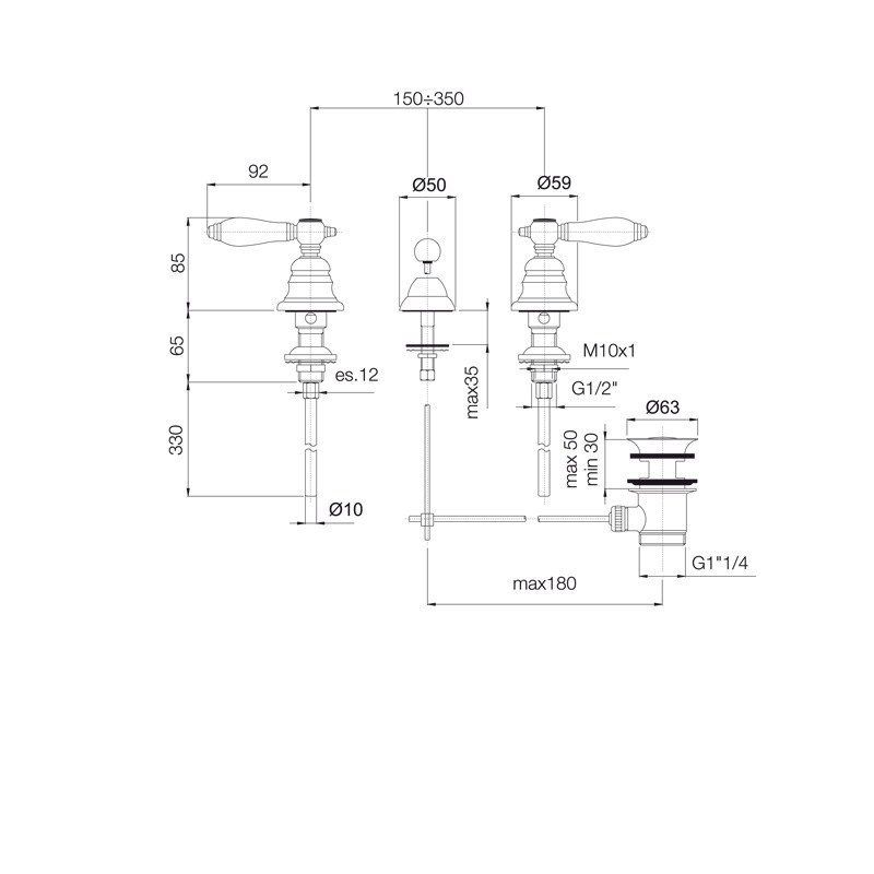 FIMA|Carlo Frattini Herend Смеситель для биде, на 3 отверстия, без излива, с донным клапаном, цвет хром