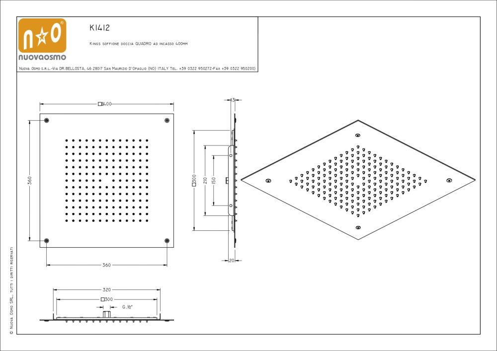 Graffio Kings, квадратная потолочная душевая головка 40х40 см, 1 режим: дождь, цвет хром