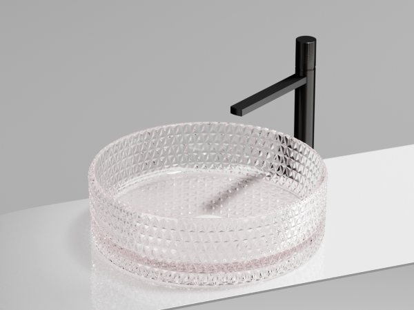 Умывальник чаша накладная круглая (цвет розовый) Кристалл (Cristal) 360x360x112мм