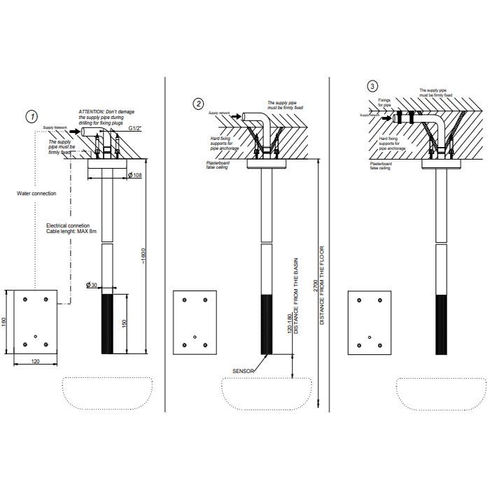 GESSI 316 CESELLO Смеситель для раковины потолочный, электронный, внешняя часть, цвет Steel Brushed
