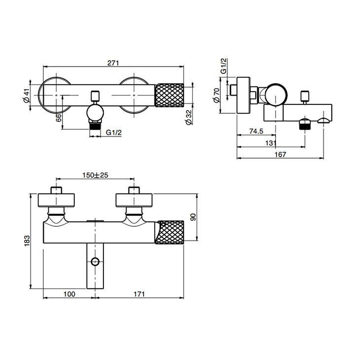 Fima Carlo Frattini Spillo Tech Смеситель для ванны, настенный, цвет: золото, артикул F3034T/1NXOR