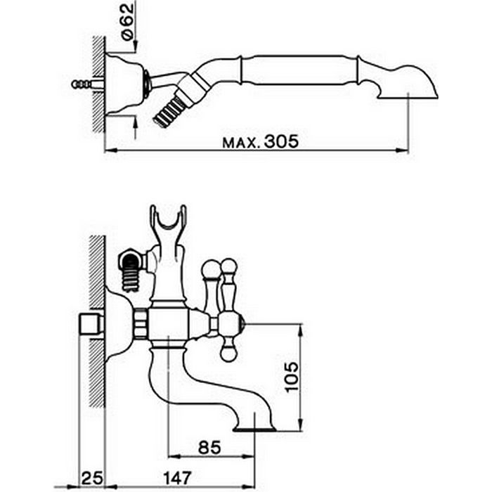 CISAL Arcana America Смеситель для ванны с душевым комплектом, цвет золото