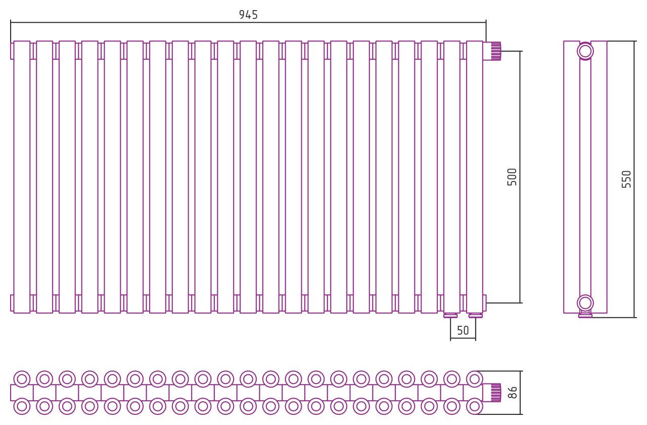 Отопительный радиатор ЭСТЕТ-00 н/ж EU50 500х945 / 21 сек (Матовая ШАМПАНЬ)