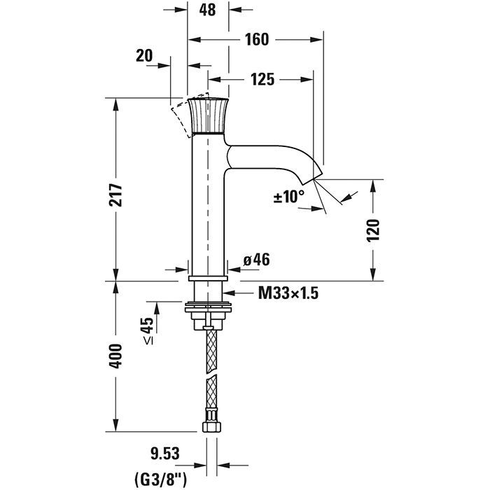 Duravit White Tulip Смеситель для раковины на 1 отв., без донного клапана, h=217мм, излив 125мм цвет: хром