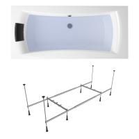 Комплект 3 в 1 Lavinia Boho Evan S1-3711018P, акриловая ванна 180x80 см, усиленный металлический каркас с монтажным набором, мягкий силиконовый подголовник