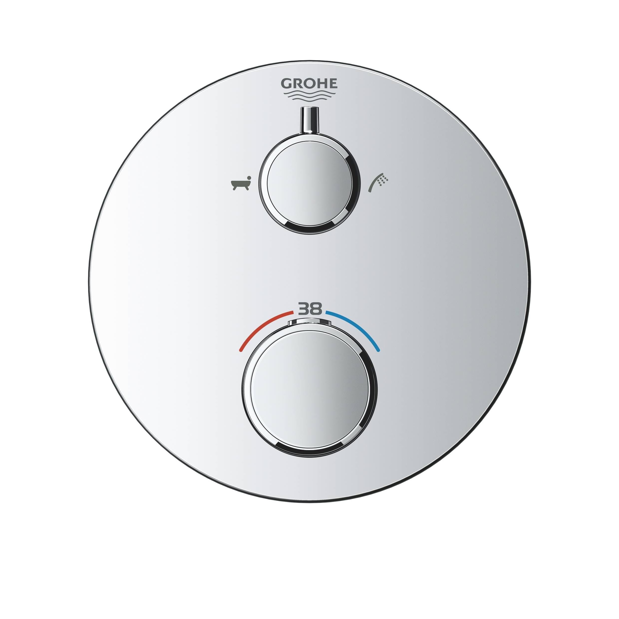 Термостатический смеситель для ванны GROHE Grohtherm с переключателем на 2 положения ванна-душ, круглая розетка, хром (24077000) Термостатический смеситель для ванны GROHE Grohtherm с переключателем на 2 положения ванна-душ, круглая розетка, хром (24077000)