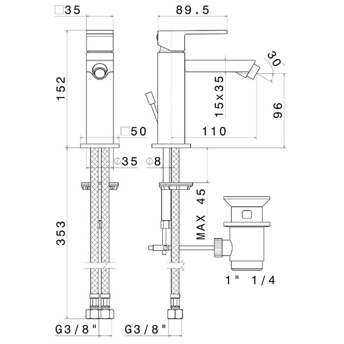 Смеситель для биде FUTURA однорычажный с донным клапаном, хром