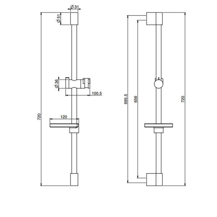 Штанга для душа, Fima Carlo Frattini, Sliding rail, длина штанги, мм-720, держатель ручного душа, полочка для мыла, цвет-хром Штанга для душа, Fima Carlo Frattini, Sliding rail, длина штанги, мм-720, держатель ручного душа, полочка для мыла, цвет-хром