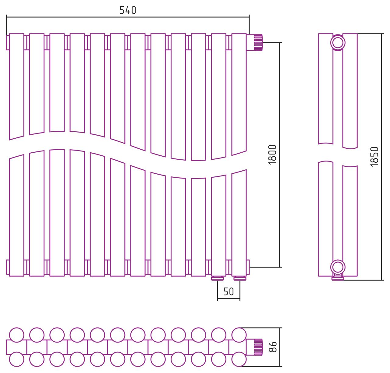 Отопительный радиатор ЭСТЕТ-11 н/ж EU50 1800х540 / 12 сек (Матовое ЗОЛОТО)