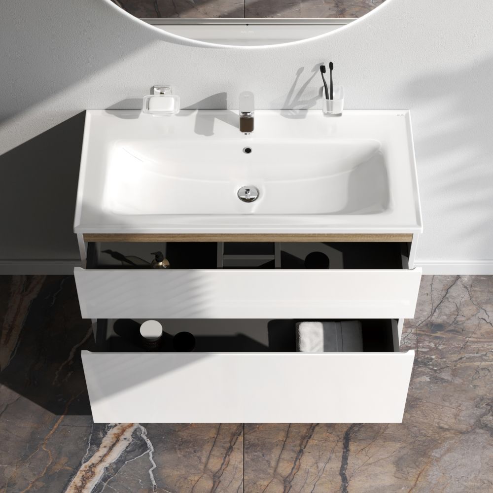 M85AFSX1002WG X-Joy, База под раковину, напольная, 100 см, 2 ящика, белый глянец