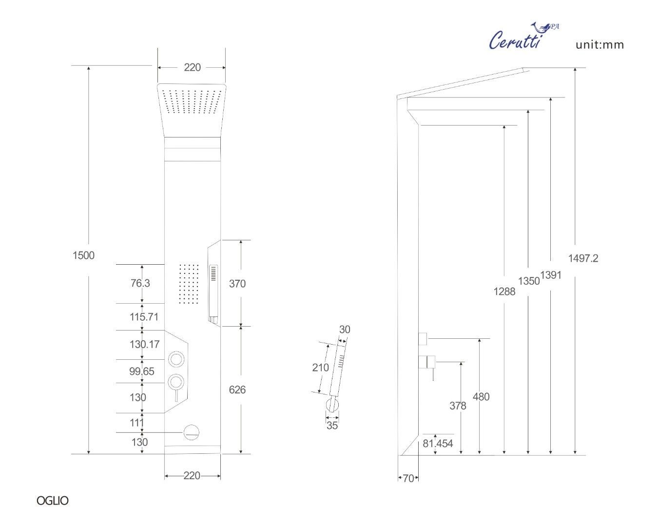 Панель OGLIO B душевая Cerutti SPA CT8987 Панель OGLIO B душевая Cerutti SPA CT8987