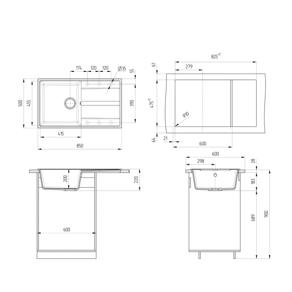 Кухонная мойка Ulgran Quartz Prima 850-10, песок, артикул Prima 850-10