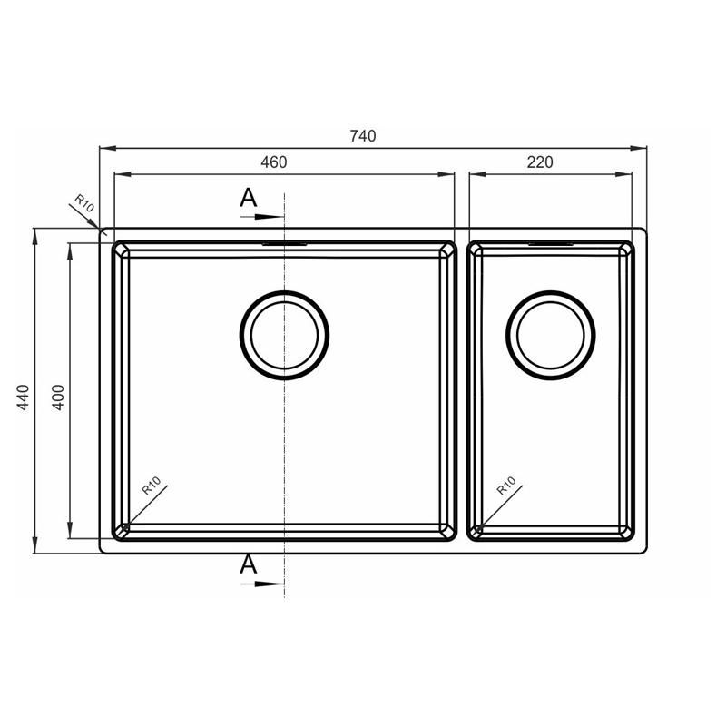 Кухонная мойка Florentina ОПТИМА-HM OHM.460/220.400.В.20.S.10, нержавеющая сталь, артикул OHM.460/220.400.B.20.S.10