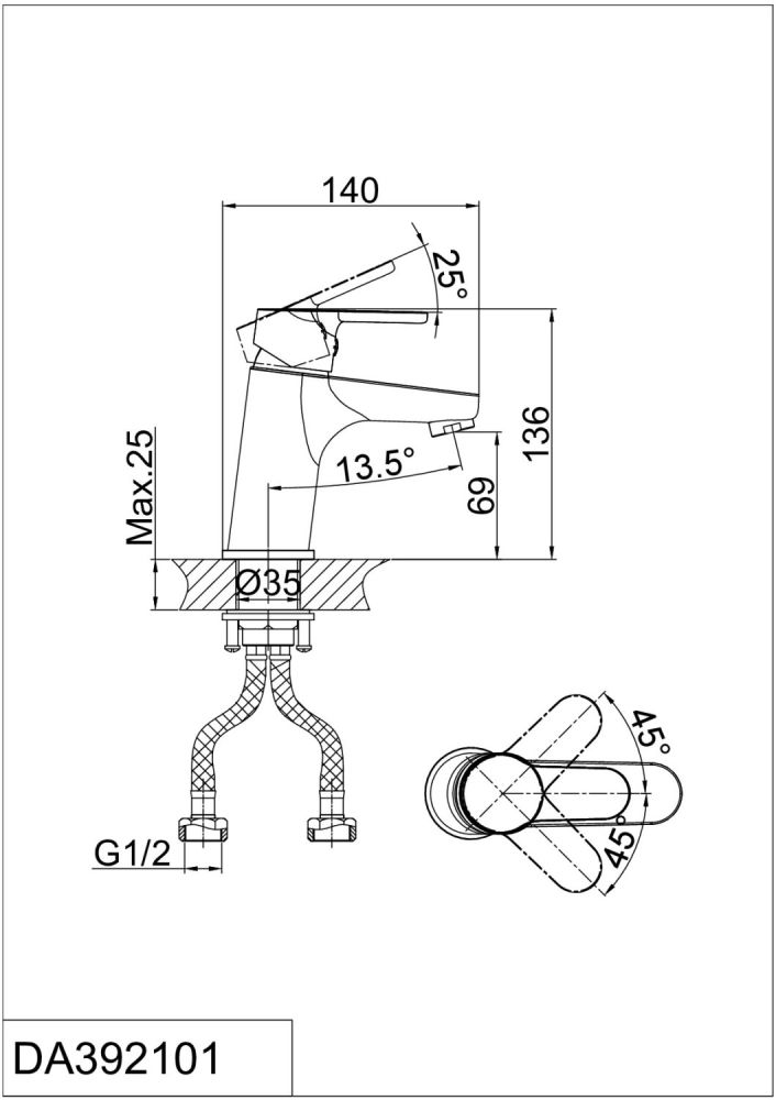 Смеситель для раковины DK Rhein Marx (DA1392101), артикул DA1392101