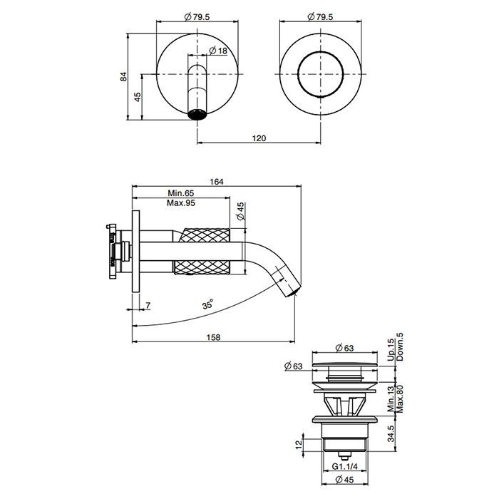 Fima Carlo Frattini Spillo Tech Cмеситель для раковины, встраиваемый, излив: 15.8см., цвет: золото, артикул F3051TWX8XOR