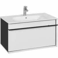 Тумба под раковину, Roca, Aneto, ширина, мм-785, глубина, мм-450, высота, мм-429, ящики-2 (один внешний, второй внутренний), цвет-белый глянец/черный матовый