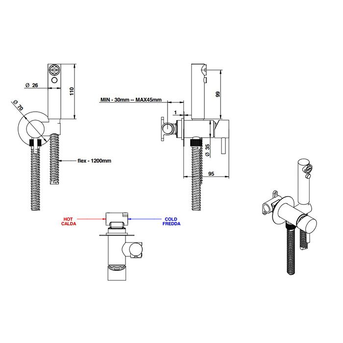 Bongio Complements NEW Гигиенический набор с ручной лейкой и смесителем, цвет Nichel