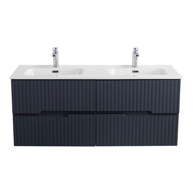 DUET-N База под раковину подвесная с четырьмя выкатными ящиками для раковины с двумя чашами, Bianco Lucido, 1200x450x500, DUET-N-1200-4C-SO-2-BL, артикул DUET-N-1200-4C-SO-2-BL