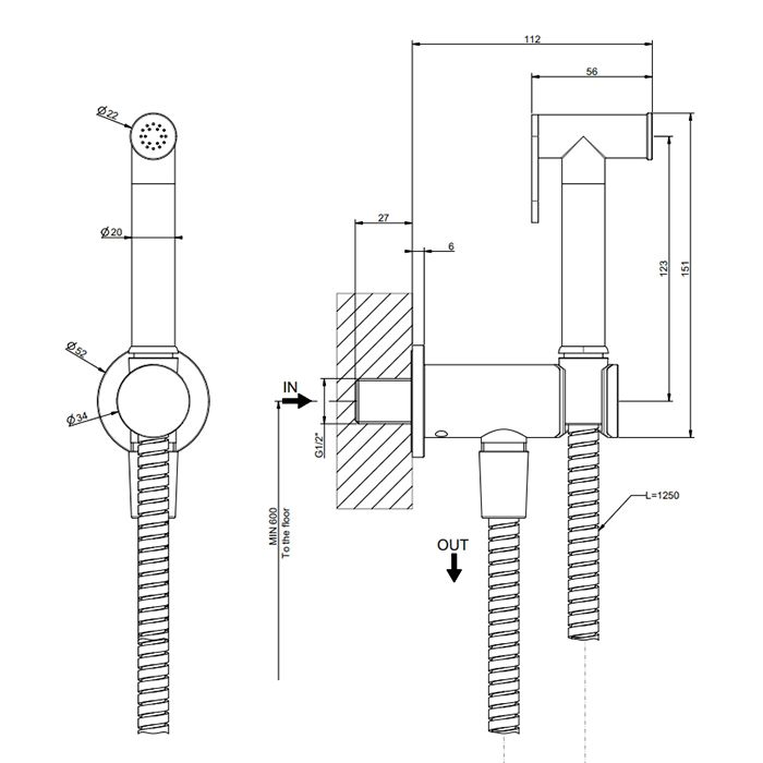 Gessi Гигиенический душ, цвет Gold PVD
