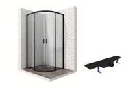 Душевой уголок Ambassador Queen Black 11011201-ST4, полукруглый, линейный трап, 90х90