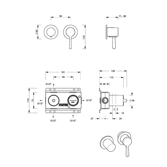 Внутрення часть, Fantini, назначение-смеситель для душа