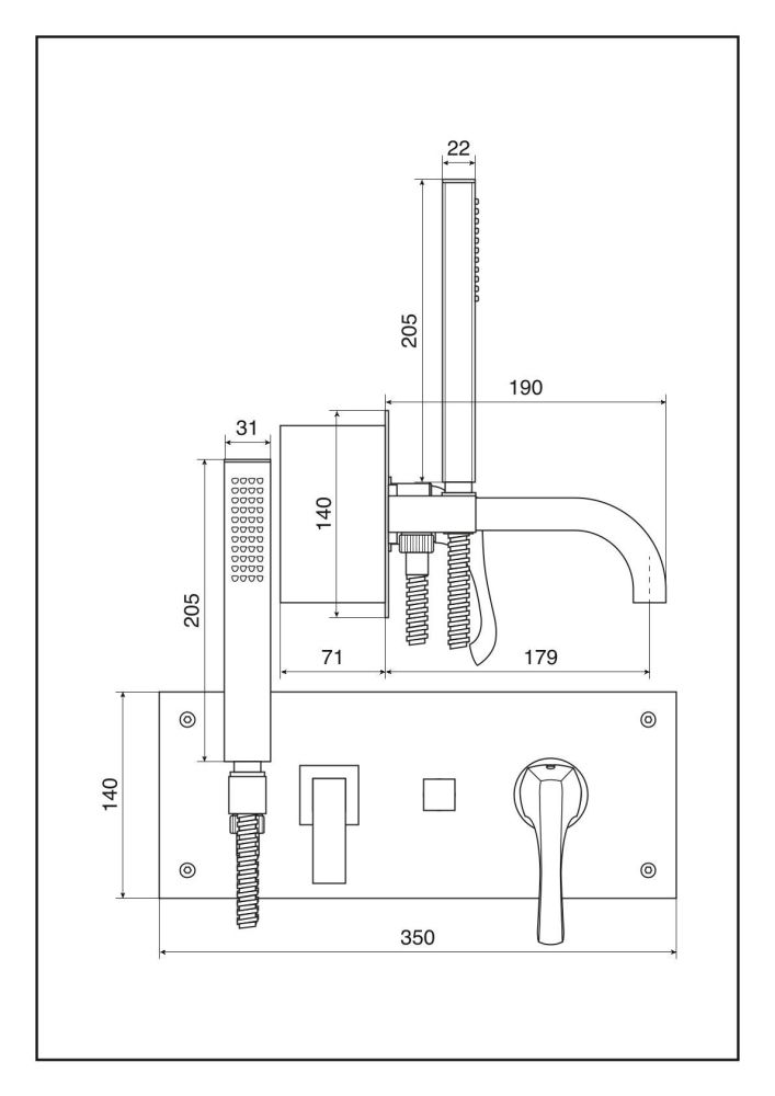 Emmevi Ares, встраиваемый в стену однорычажный смеситель для ванны (излив 17,9 см), с панелью и набором для душа, цвет хром, артикул 76051/CR
