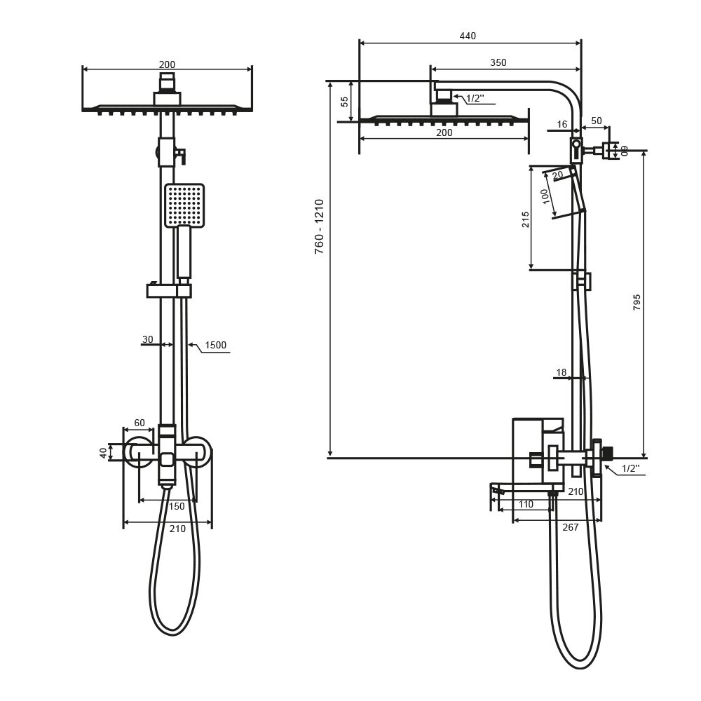Душевая система WesnaArt KUBUS KUB13-314, сатин, артикул KUB13-314