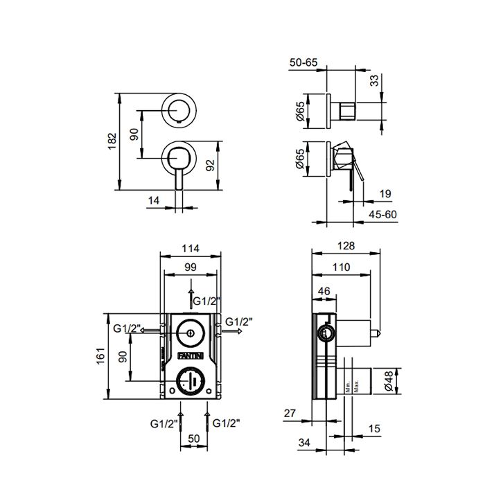 Fantini Lame Смеситель для душа, встраиваемый , перекл на 3 потока, цвет черный матовый