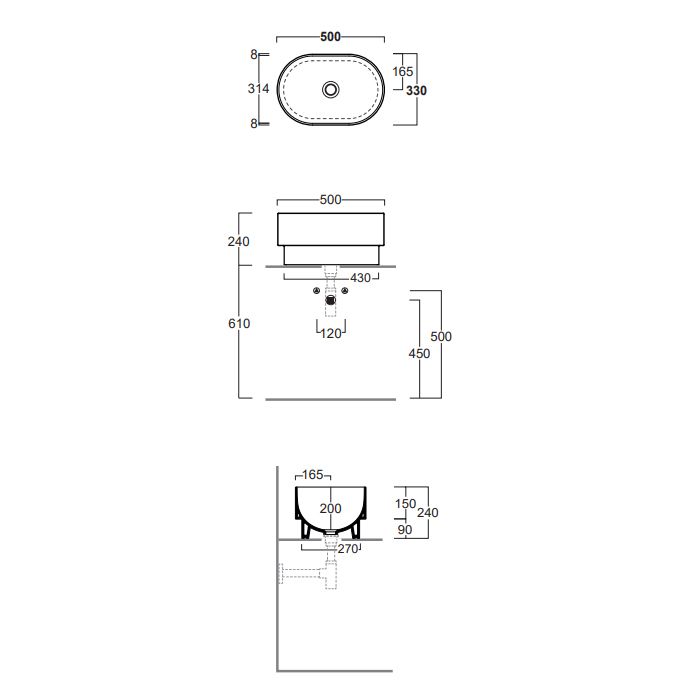 SIMAS Po-mo  Раковина чаша на столешницу/ полувстраеваемая сверху 50x33xh24 см, без отв. для смесителя, без перелива, цвет белый