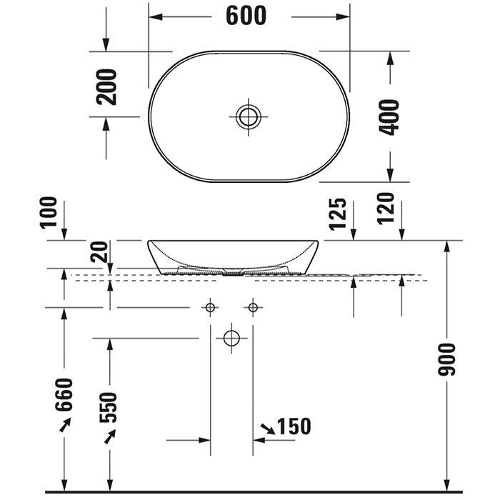 Раковина, Duravit, D-Neo, ширина, мм-600, глубина, мм-400, высота, мм-120, тип установки-накладной, отверстия для смесителя-отсутствуют, материал-керамика, крепления в комплекте, цвет-белый глянцевый, артикул 2372600070