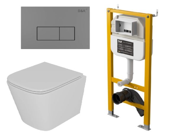 Комплект D&K Унитаз подвесной безободковый (торнадо) DT1436516, Инсталляция DI8050127, Клавиша смыва DB1499006  графит (DS1431632)