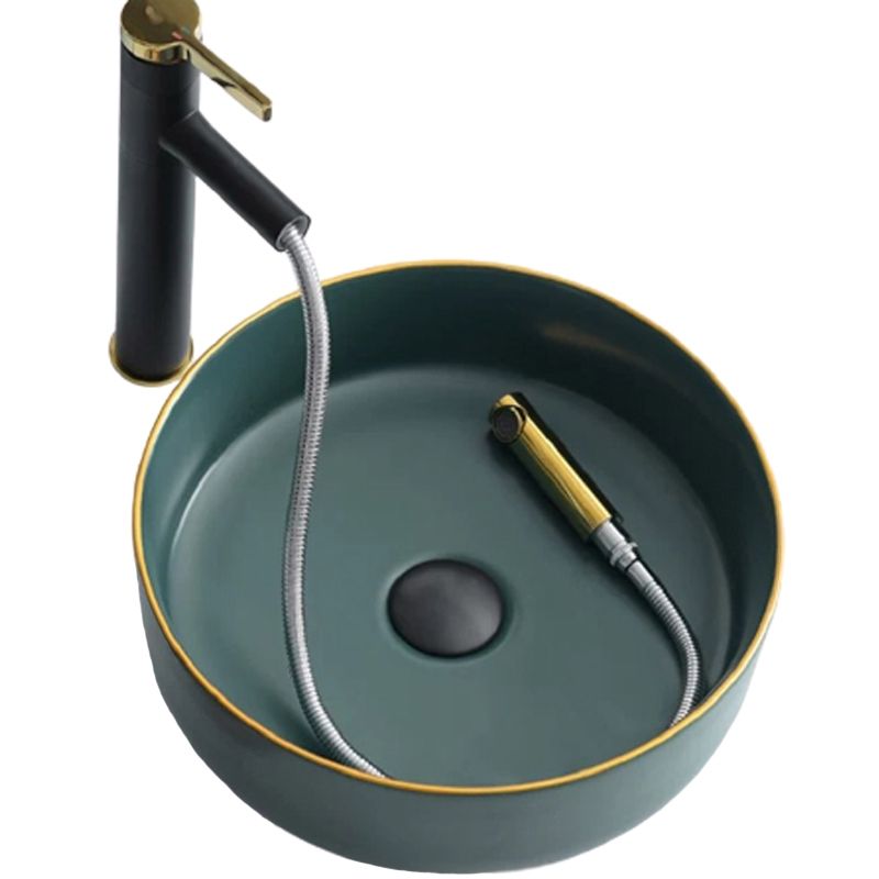 Раковина-чаша Bronze de Luxe 36 1054 Зеленая с золотым ободом