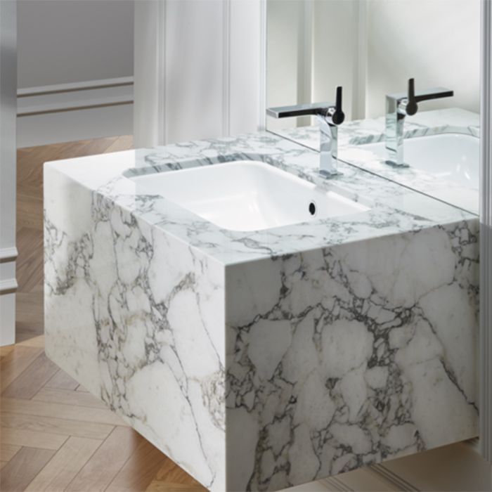 BETTE One  Раковина  встраиваемая снизу  , квадратная 767х400х130 мм, эм. сталь. без отв.под смесит. c переливом, белая