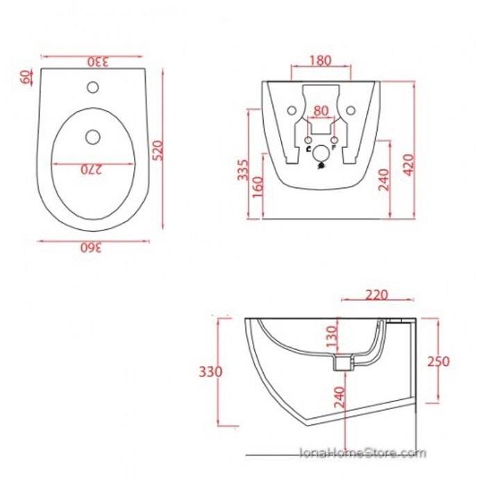 Artceram FILE 2.0 Биде подвесное 36х52 см, с креплениями, с 1 отв под смеситель, цвет rosso corallo