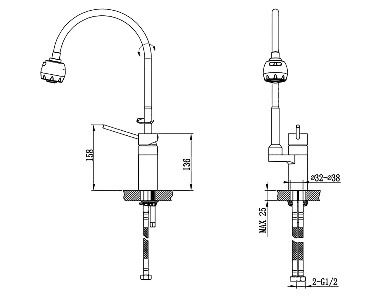 Смеситель для кухни с гибким изливом Timo Saona 2308F chrome, артикул 2308F chrome