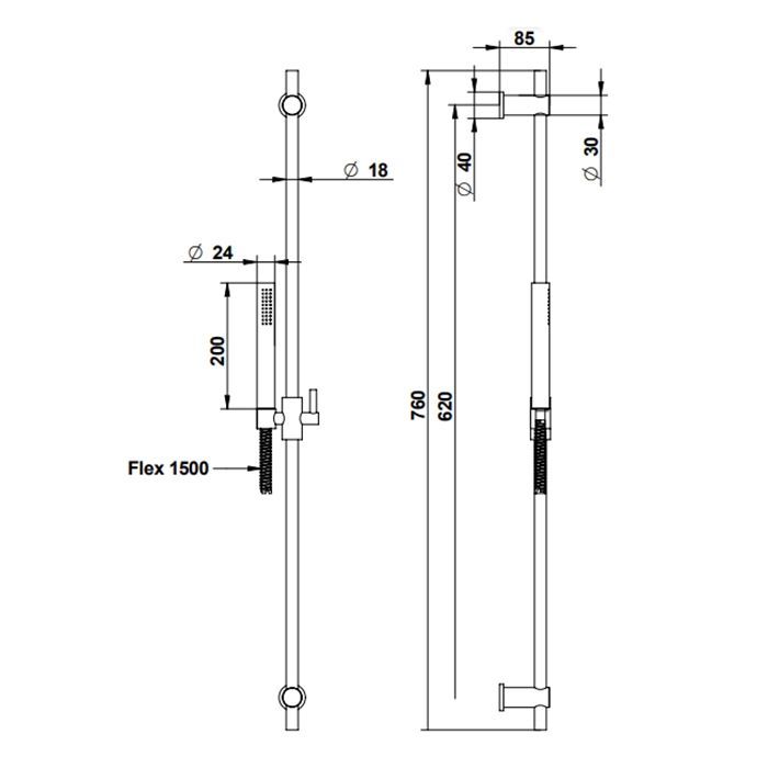 BONGIO Штанга для душа, с ручным душем и шлангом 1500 мм., цвет матированное золото