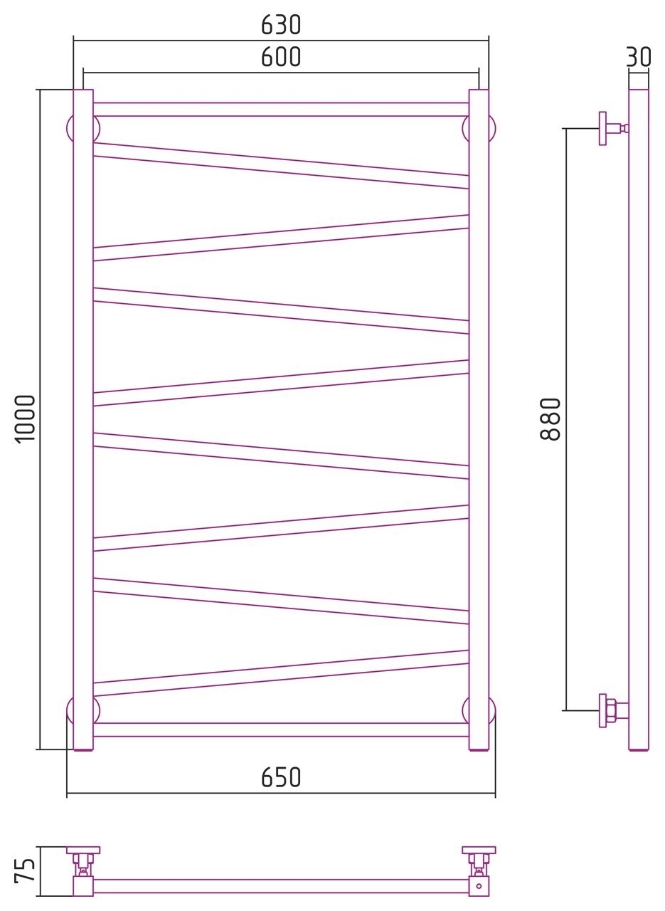 Полотенцесушитель водяной Сирокко 1000х600 (ЗОЛОТО)