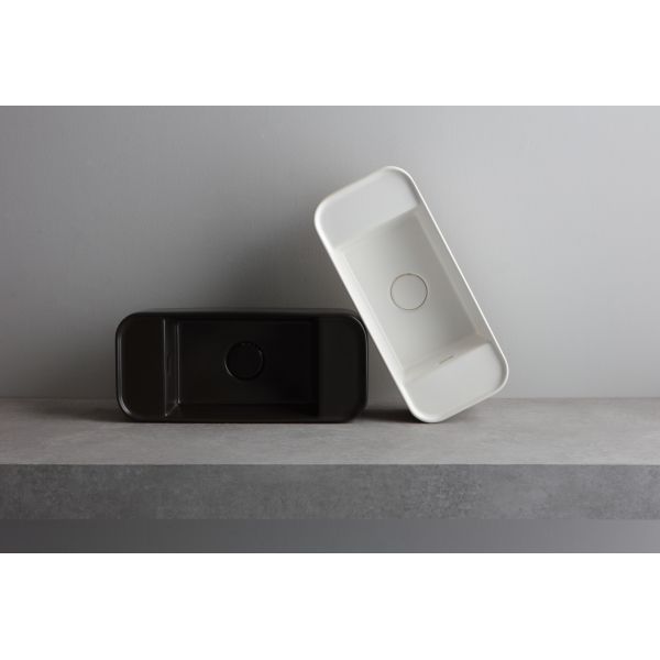 White Ceramic Geo Mini, накладная прямоугольная раковина 50,5x22,5x15h см, цвет черный матовый, артикул W710705