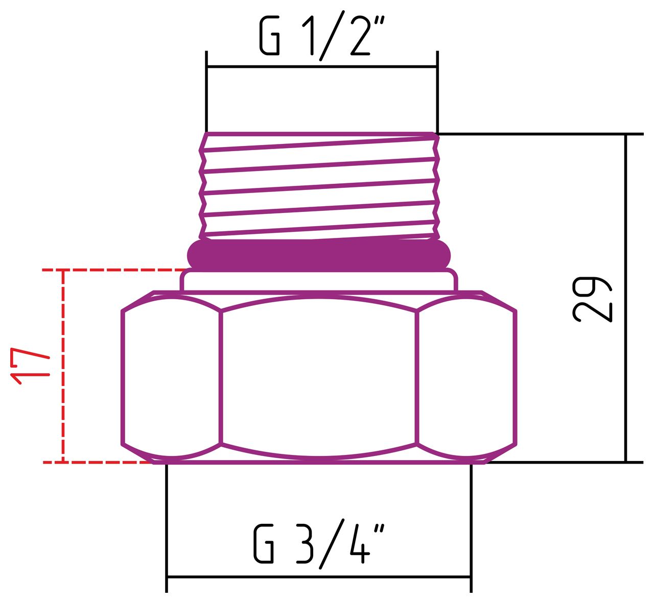 Комплект фитингов прямой G 3/4" НГ х G 1/2" НР / 2 шт (Без покрытия)