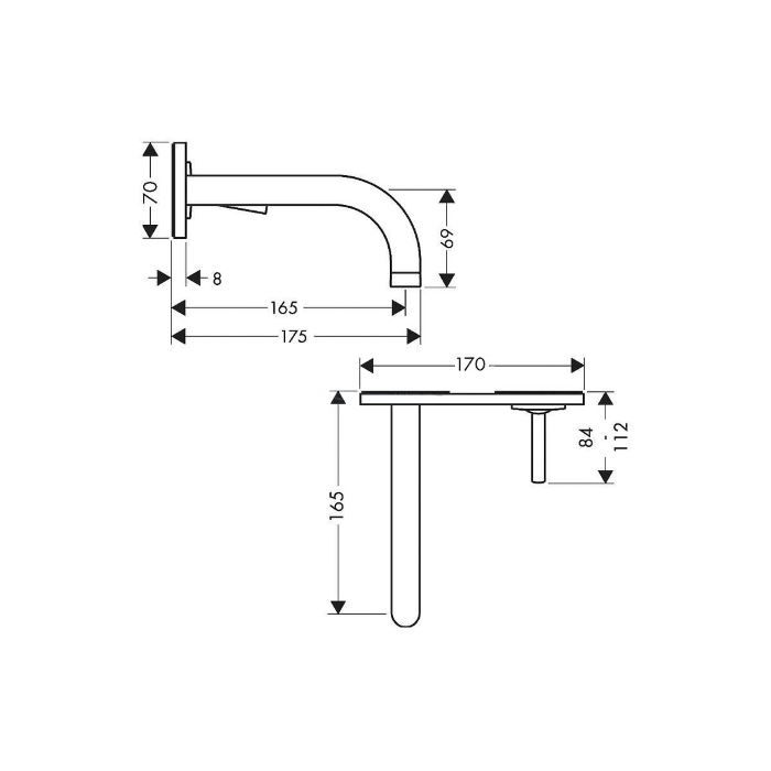 AX Uno² Встраиваемый смеситель для раковины, на 2 отв., с панелью, излив 165мм, с незапираемым донным клапаном (внешняя часть), цвет: хром