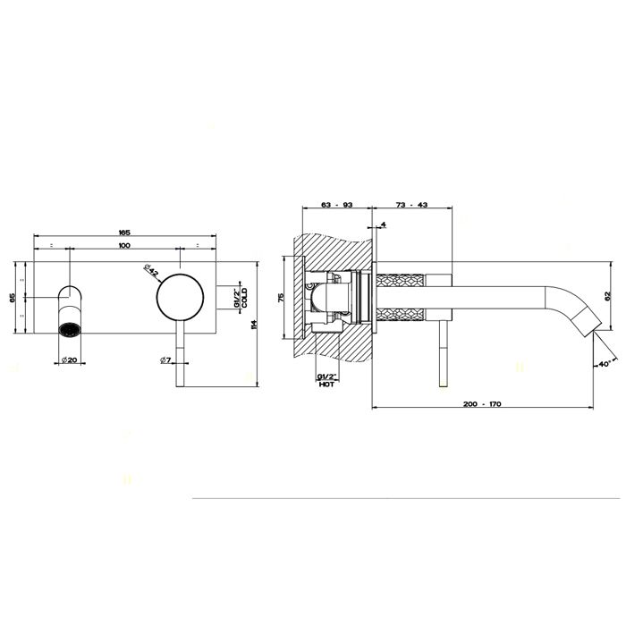 GESSI 316 Встраиваемый смеситель для раковины с изливом 200-170мм (внешняя часть), цвет: steel brushed